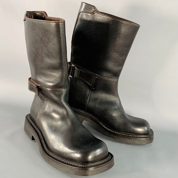 PRADA Size 7 Brown Leather Hook Loop Engineer Boots - Picture 1 of 8